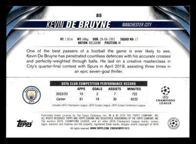2023-24 Topps Chrome UEFA Club Competitions #85 Kevin De Bruyne - Soccer Card Single