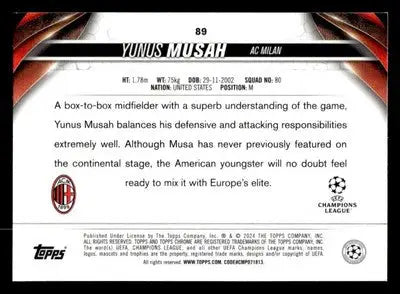 2023-24 Topps Chrome UEFA Club Competitions #89 Yunus Musah - Soccer Card Single