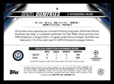 2023-24 Topps Chrome UEFA Club Competitions #9 Denzel Dumfries - Soccer Card Single