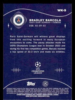 2023-24 Topps Chrome UEFA Club Competitions #WK-9 Bradley Barcola Wonderkids - Soccer Card Single