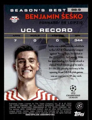 2023-24 Topps Chrome UEFA Club Comps #98-9 Benjamin Šeško 1998 Shooting Stars - Soccer Card Single