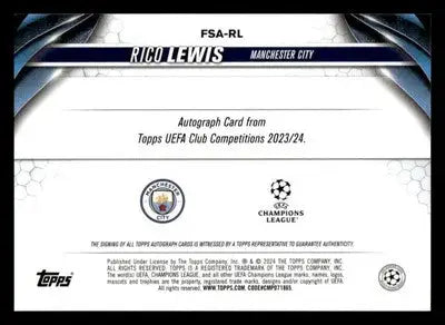 2023-24 Topps Chrome UEFA Club Comps #FSA-RL Rico Lewis Future Stars Autographs - Other