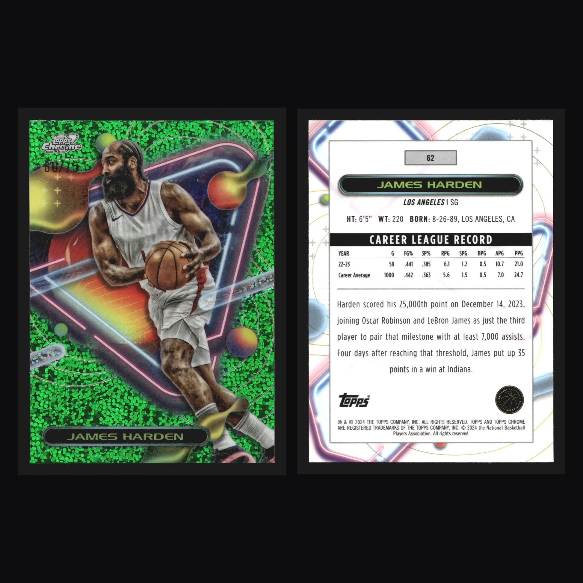 2023-24 Topps Cosmic Chrome #62 James Harden Green Space Dust /75 Clippers - Basketball Card Single
