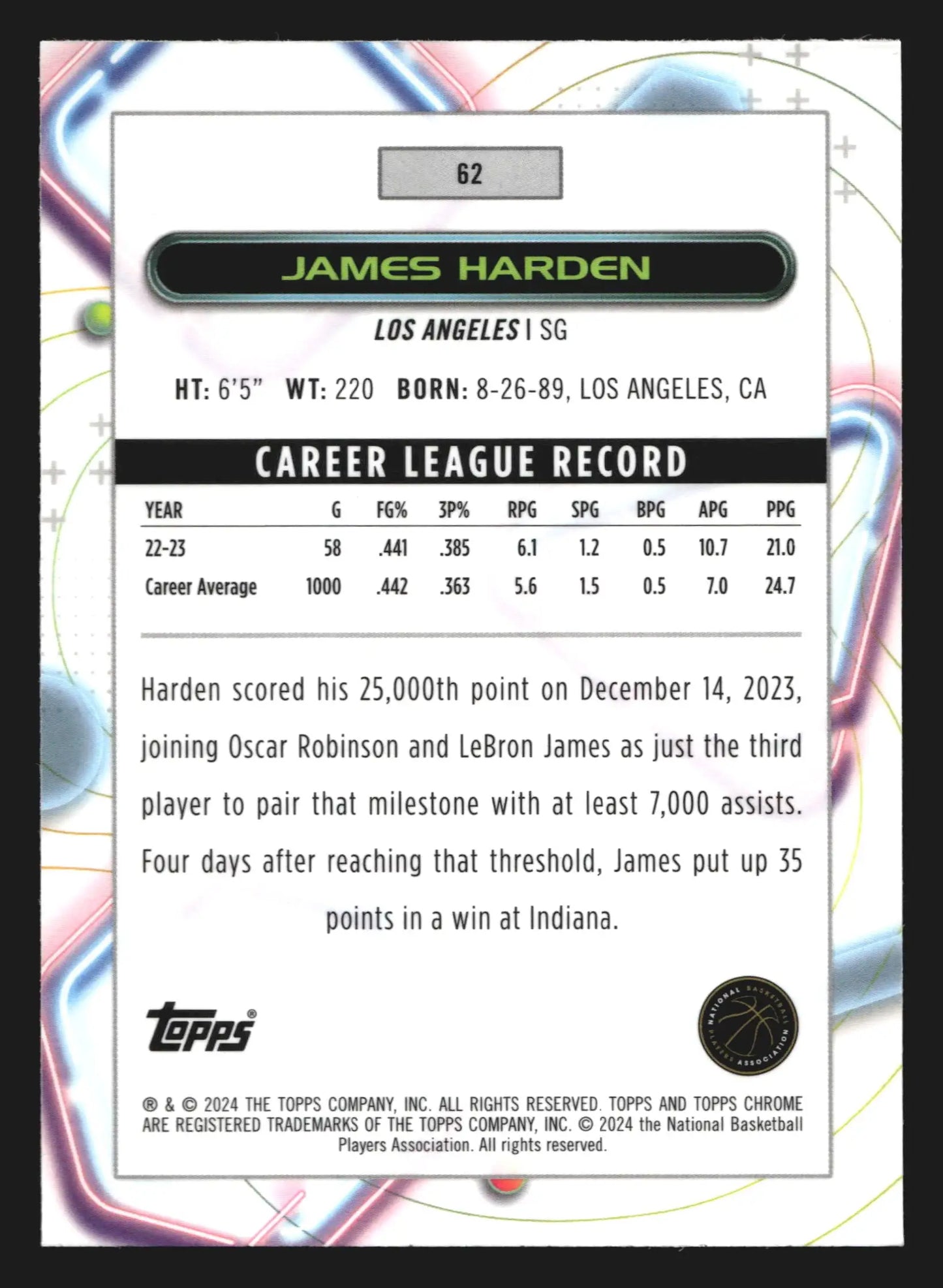 2023-24 Topps Cosmic Chrome #62 James Harden Green Space Dust /75 Clippers - Basketball Card Single
