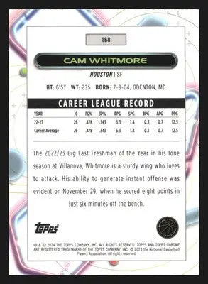2023-24 Topps Cosmic Chrome Cam Whitmore #168 RC Houston Rockets - Basketball Card Single