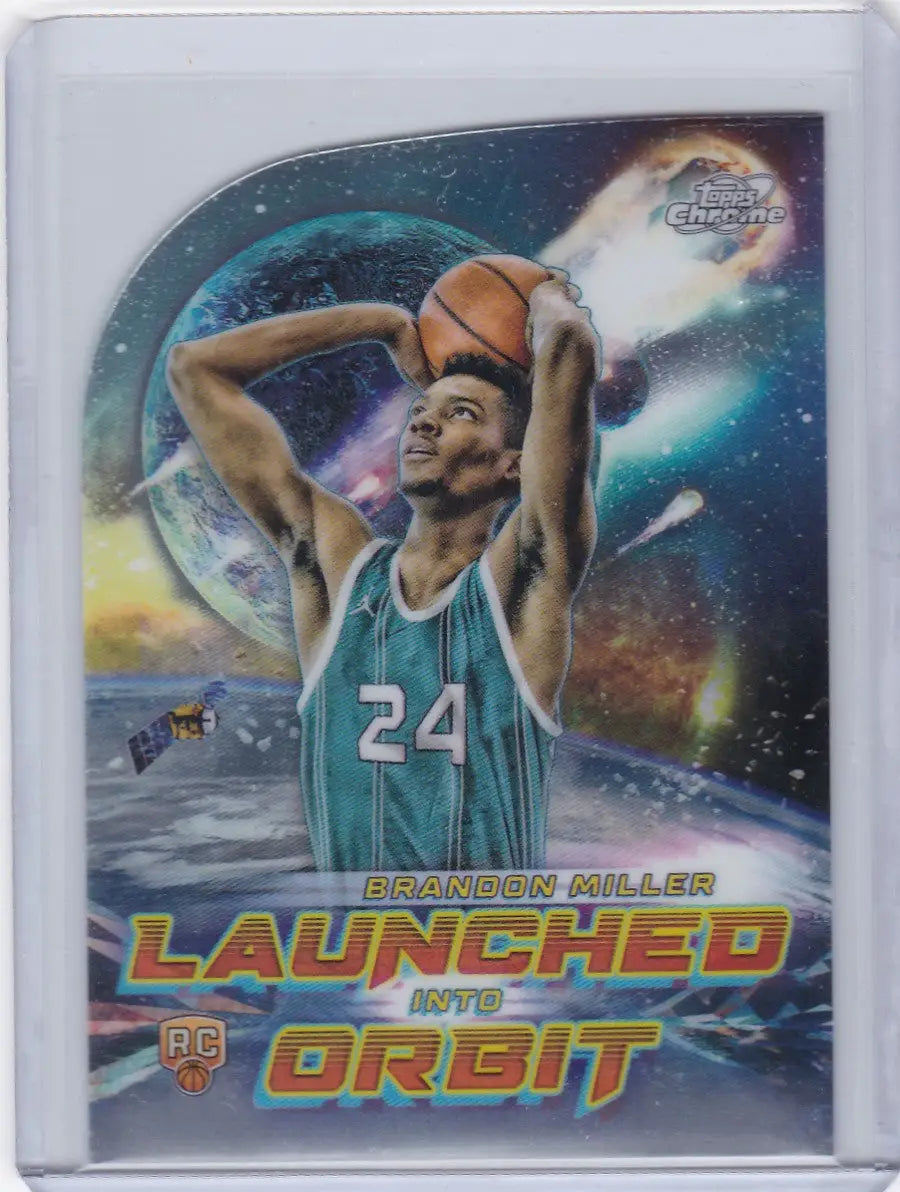 Brandon Miller basketball card from 2023-24 Topps Cosmic Chrome RC Launched into Orbit Hornets