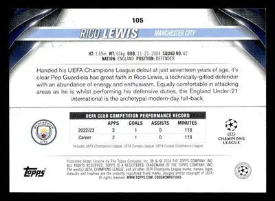 2023-24 Topps Jade Edition UEFA Club Competitions #105 Rico Lewis - Soccer Card Single