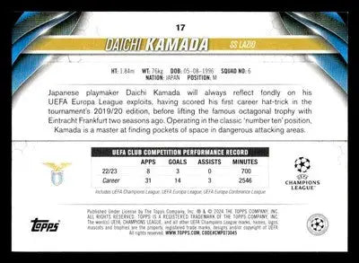 2023-24 Topps Jade Edition UEFA Club Competitions #17 Daichi Kamada - Soccer Card Single