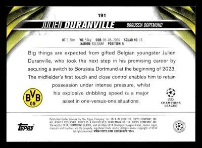 2023-24 Topps Jade Edition UEFA Club Competitions #191 Julien Duranville - Soccer Card Single