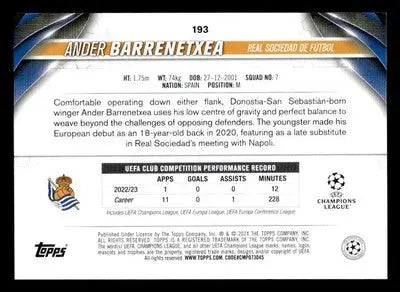 2023-24 Topps Jade Edition UEFA Club Competitions #193 Ander Barrenetxea - Soccer Card Single