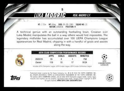 2023-24 Topps Jade Edition UEFA Club Competitions #5 Luka Modrić - Soccer Card Single