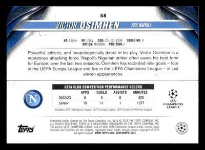 2023-24 Topps Jade Edition UEFA Club Competitions #58 Victor Osimhen - Soccer Card Single
