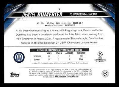 2023-24 Topps Jade Edition UEFA Club Competitions #9 Denzel Dumfries - Soccer Card Single