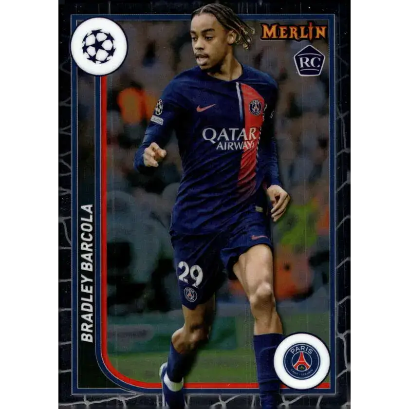 2023-24 Topps Merlin UEFA #96 Bradley Barcola EX Excellent RC Rookie Paris Saint-Germain Soccer Card - Soccer Card