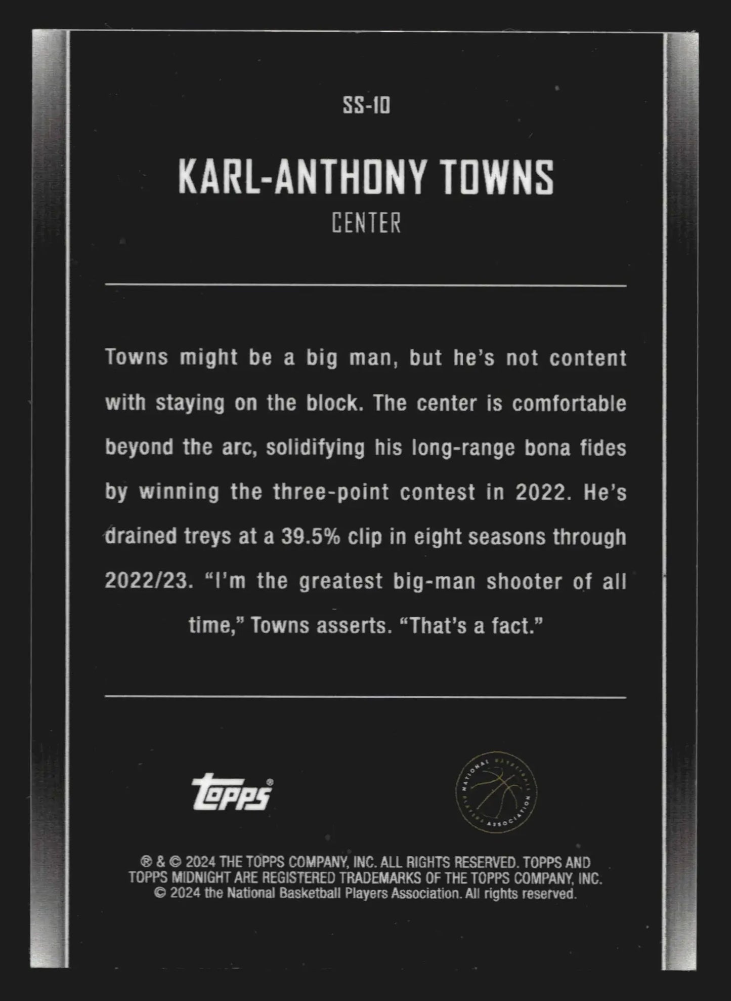 2023-24 Topps Midnight Karl-Anthony Towns #SS-10 Star Studded - Basketball Card Single