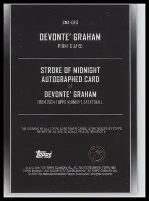 2023-24 Topps Midnight #SMA-DEG Devonte’ Graham Stroke of Midnight Autographs