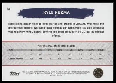 2023-24 Topps Motif Kyle Kuzma #64 SN #/99 Washington Wizards - Basketball Card Single