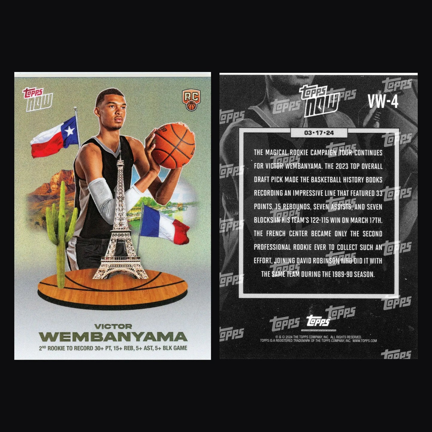 2023-24 Topps NOW Victor Wembanyama #VW-4 RC Spurs 30 Pt 15 Reb 5 Ast 5 Blk - Basketball Card Single