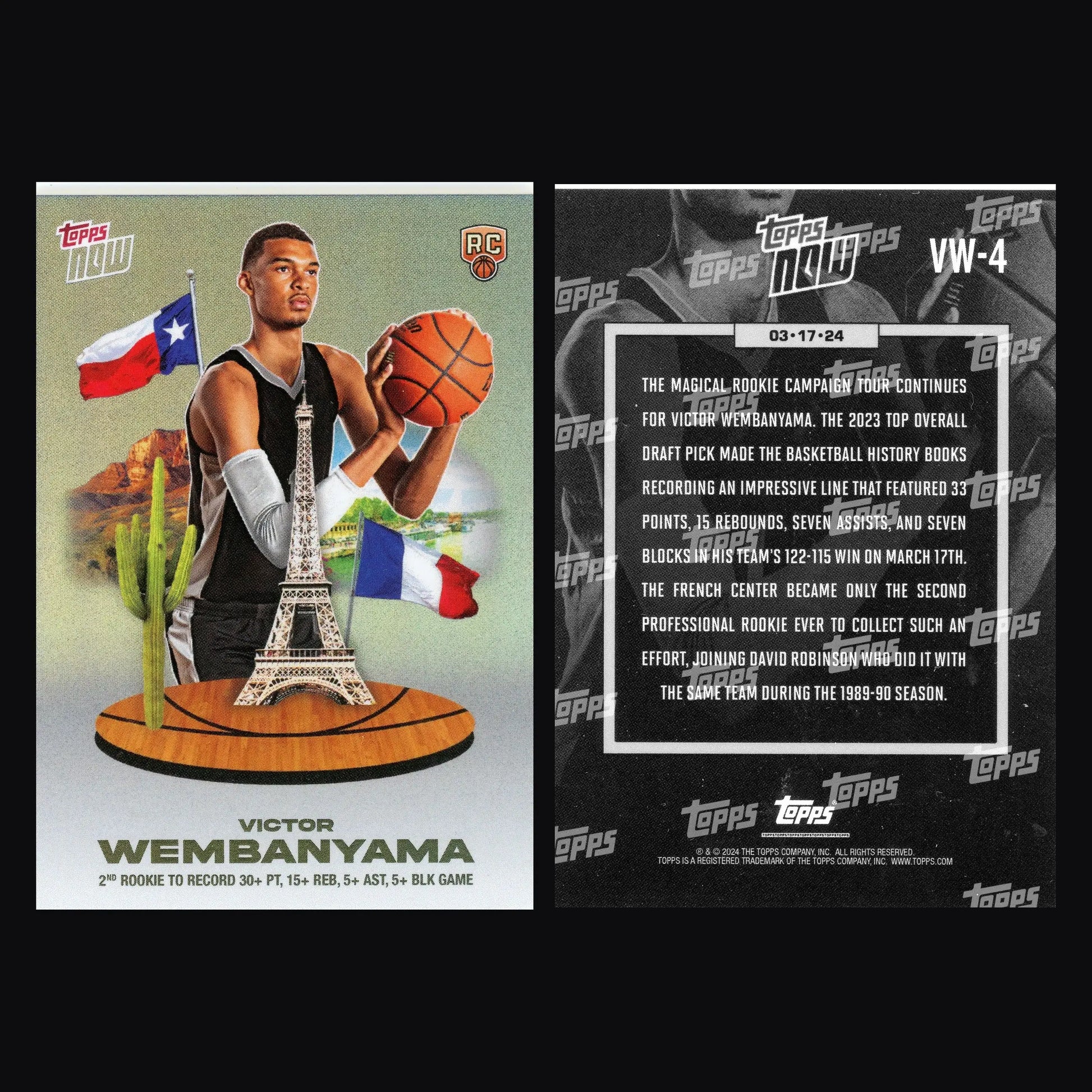 2023-24 Topps NOW Victor Wembanyama #VW-4 RC Spurs 30 Pt 15 Reb 5 Ast 5 Blk - Basketball Card Single