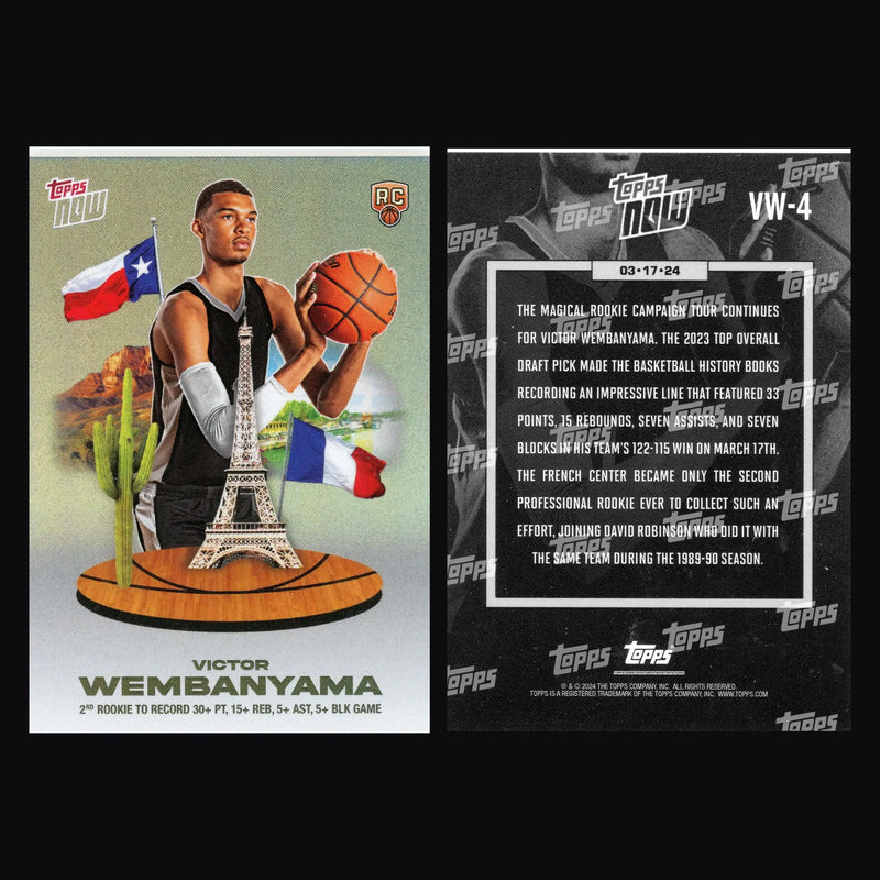 2023-24 Topps NOW Victor Wembanyama #VW-4 RC Spurs 30 Pt 15 Reb 5 Ast 5 Blk - Basketball Card Single