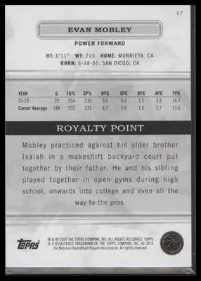 2023-24 Topps Royalty #17 Evan Mobley #/99 Cleveland Cavaliers - Basketball Card Single