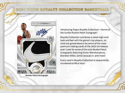 2024 Topps Royalty Collection Basketball trading card with rookie patch autograph in Hobby Box