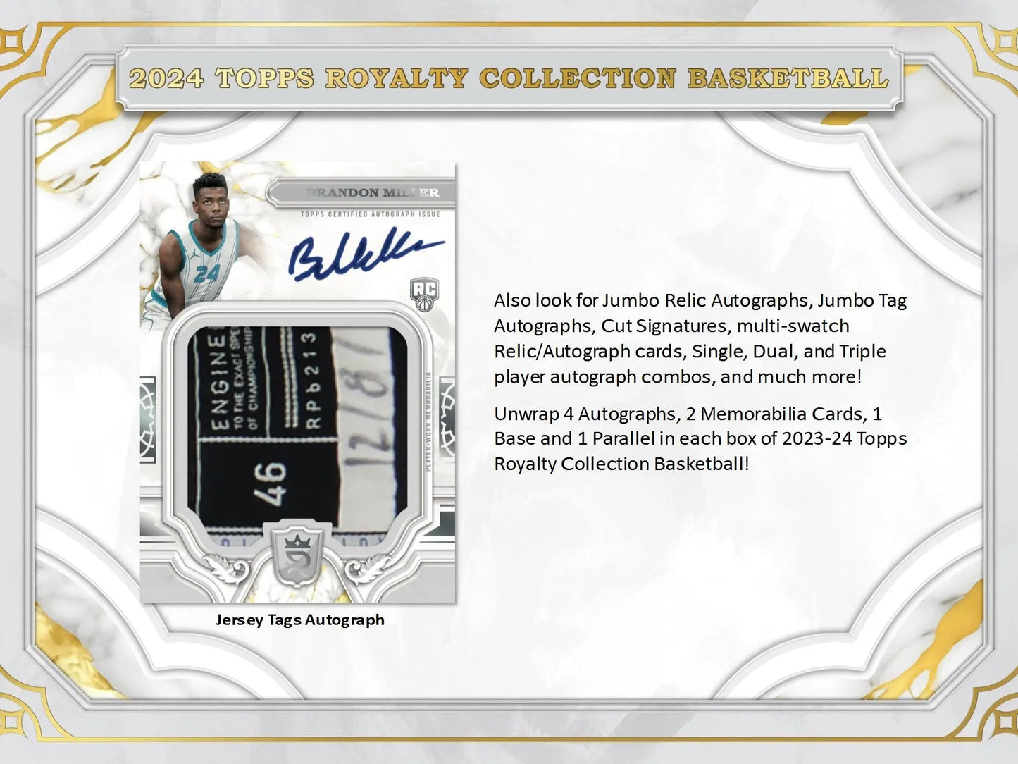 2024 Topps Royalty Collection Basketball trading card of Brandon Miller with jersey tag autograph