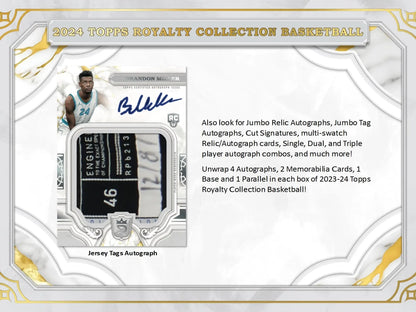 2024 Topps Royalty Collection Basketball trading card of Brandon Miller with jersey tag autograph
