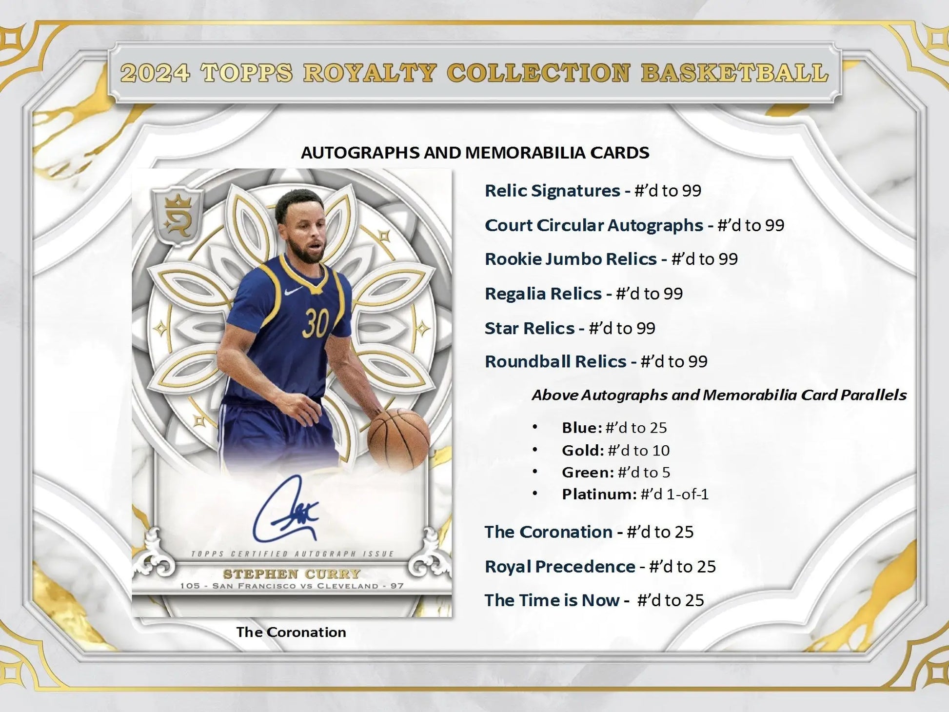 2024 Topps Royalty Collection Basketball trading card featuring Stephen Curry autograph relic
