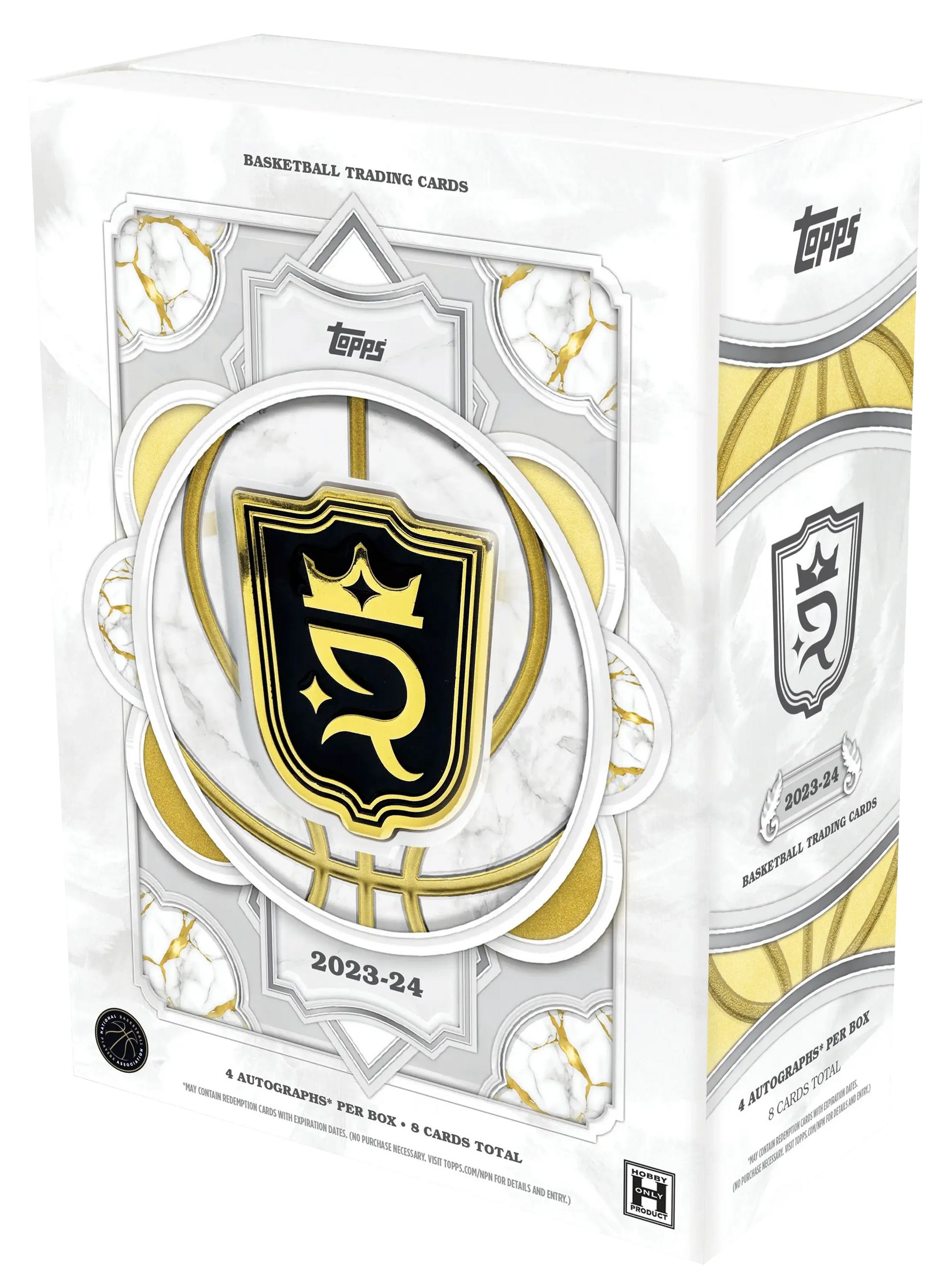 White and gold basketball trading card box from the 2023-24 Topps Royalty Collection