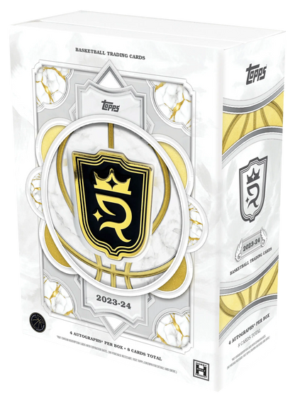 White and gold basketball trading card box from the 2023-24 Topps Royalty Collection