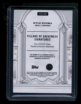 2023/24 Topps Royalty Collection Basketball Kyle Kuzma #PGS-KK 37/99 Auto - Basketball Card Single