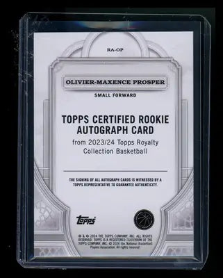 2023/24 Topps Royalty Collection Olivier-Maxence Prosper #RA-OP 09/99 Auto RC - Basketball Card Single