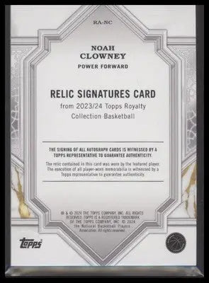 2023-24 Topps Royalty #RA-NC Noah Clowney Relic Signatures #42/99 - Basketball Card Single