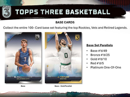 Basketball card advertisement for 2023-24 Topps Three Basketball Hobby Box
