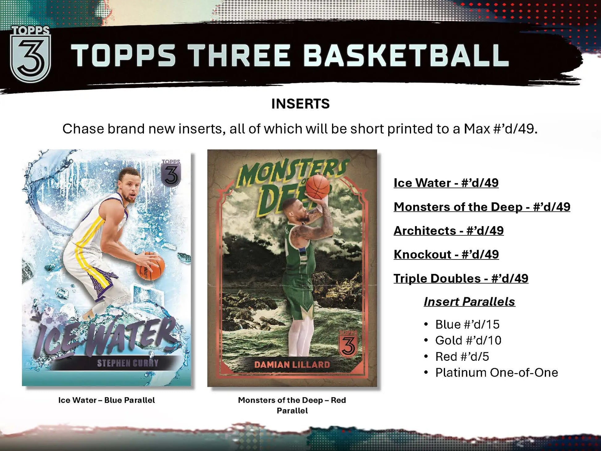 Basketball card inserts from 2023-24 Topps Three Basketball Hobby Box