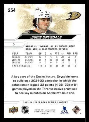 2023-24 Upper Deck #254 Jamie Drysdale - Hockey Card Single