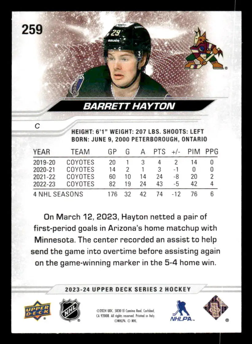 2023-24 Upper Deck #259 Barrett Hayton - Hockey Card Single