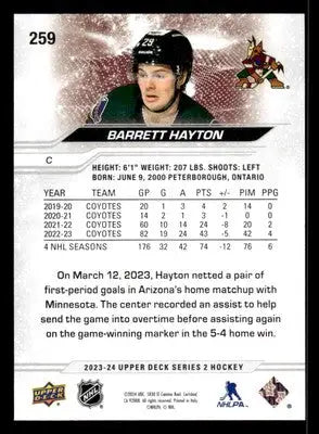 2023-24 Upper Deck #259 Barrett Hayton - Hockey Card Single