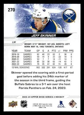 2023-24 Upper Deck #270 Jeff Skinner - Hockey Card Single