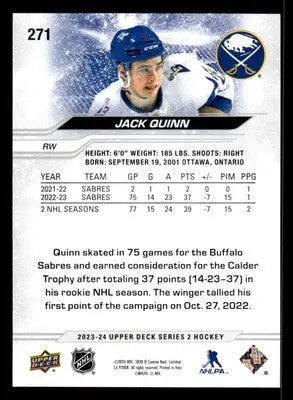 2023-24 Upper Deck #271 Jack Quinn - Hockey Card Single