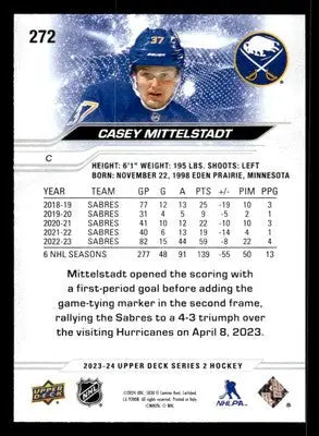 2023-24 Upper Deck #272 Casey Mittelstadt - Hockey Card Single