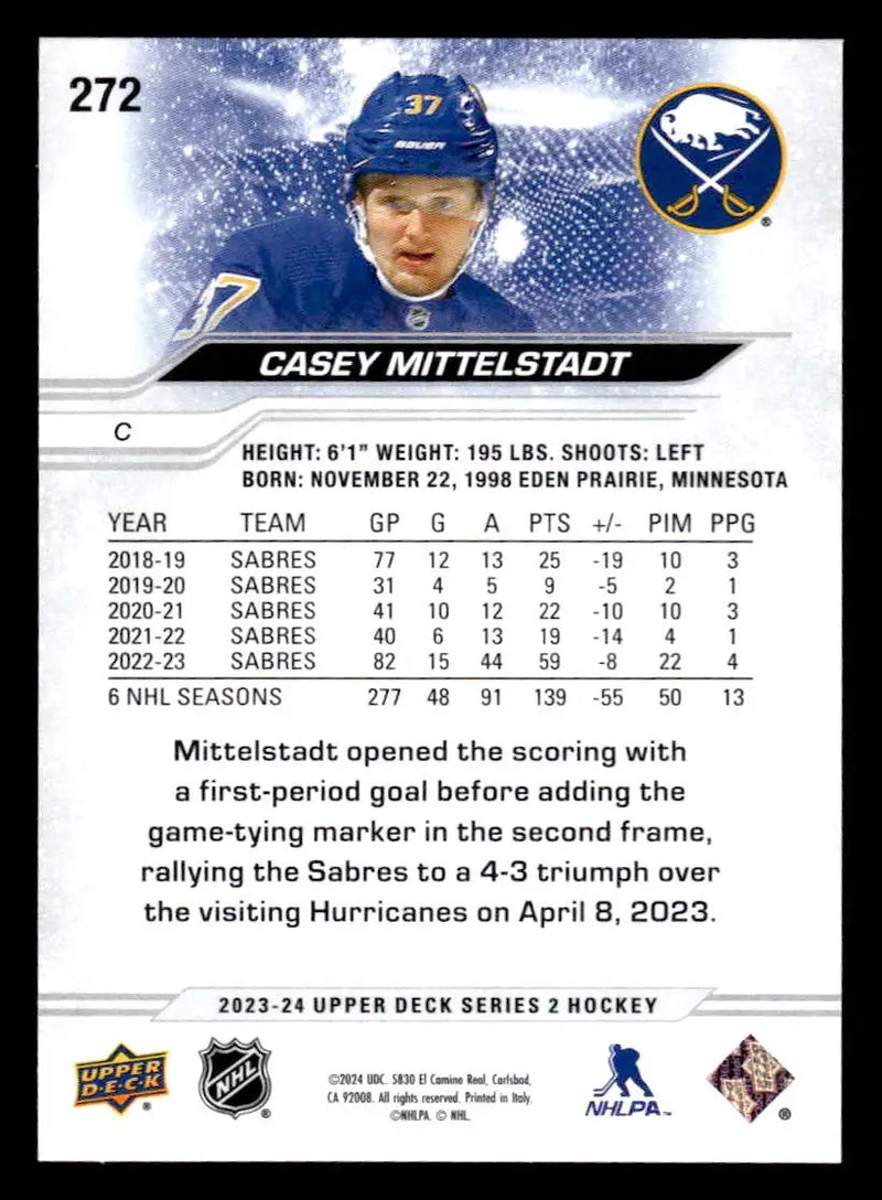 2023-24 Upper Deck #272 Casey Mittelstadt - Hockey Card Single
