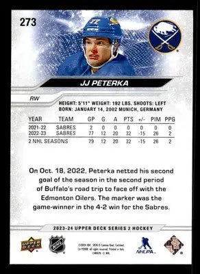 2023-24 Upper Deck #273 JJ Peterka - Hockey Card Single