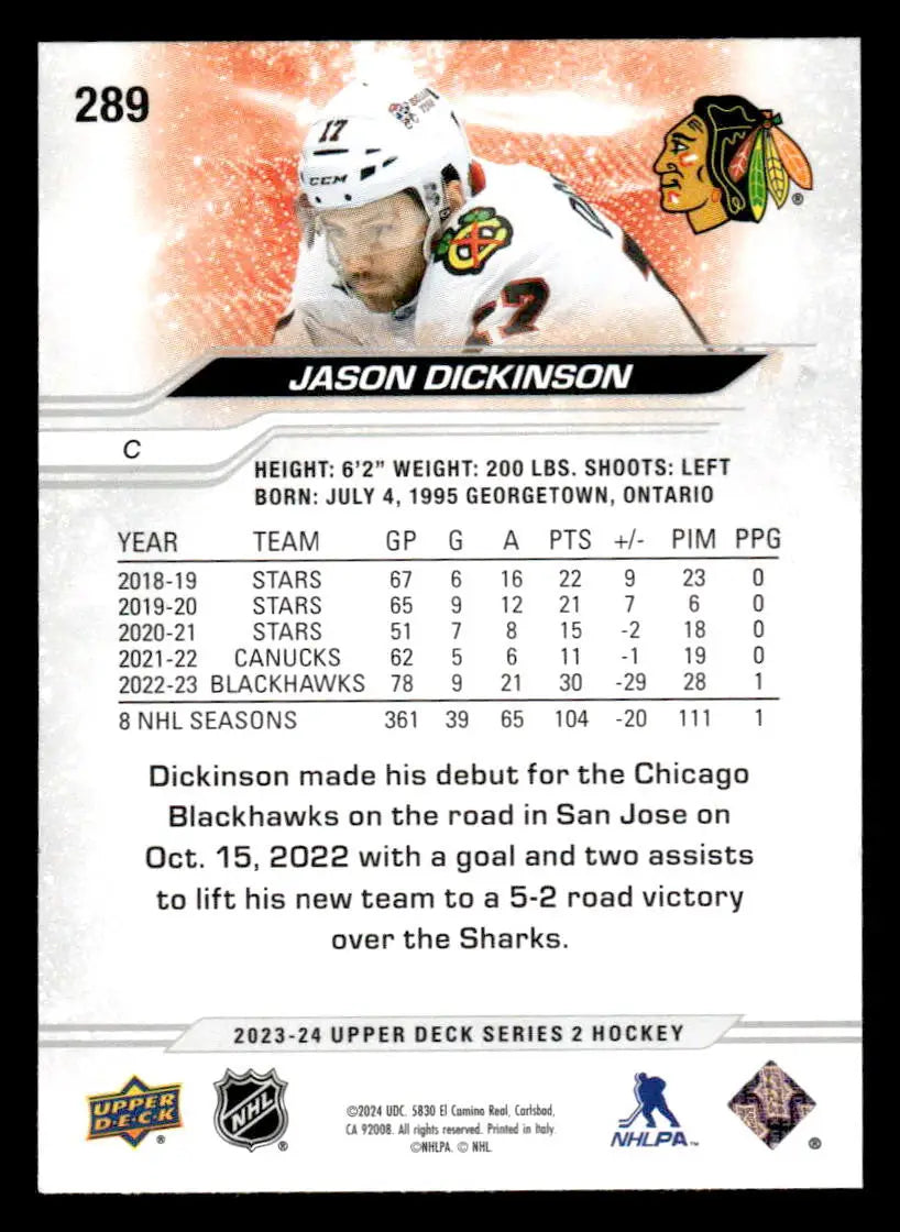 2023-24 Upper Deck #289 Jason Dickinson - Hockey Card Single