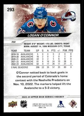 2023-24 Upper Deck #293 Logan O’Connor - Hockey Card Single