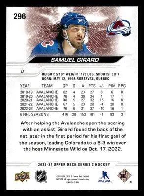 2023-24 Upper Deck #296 Samuel Girard - Hockey Card Single