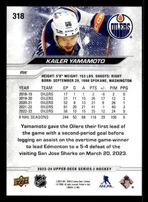 2023-24 Upper Deck #318 Kailer Yamamoto - Hockey Card Single
