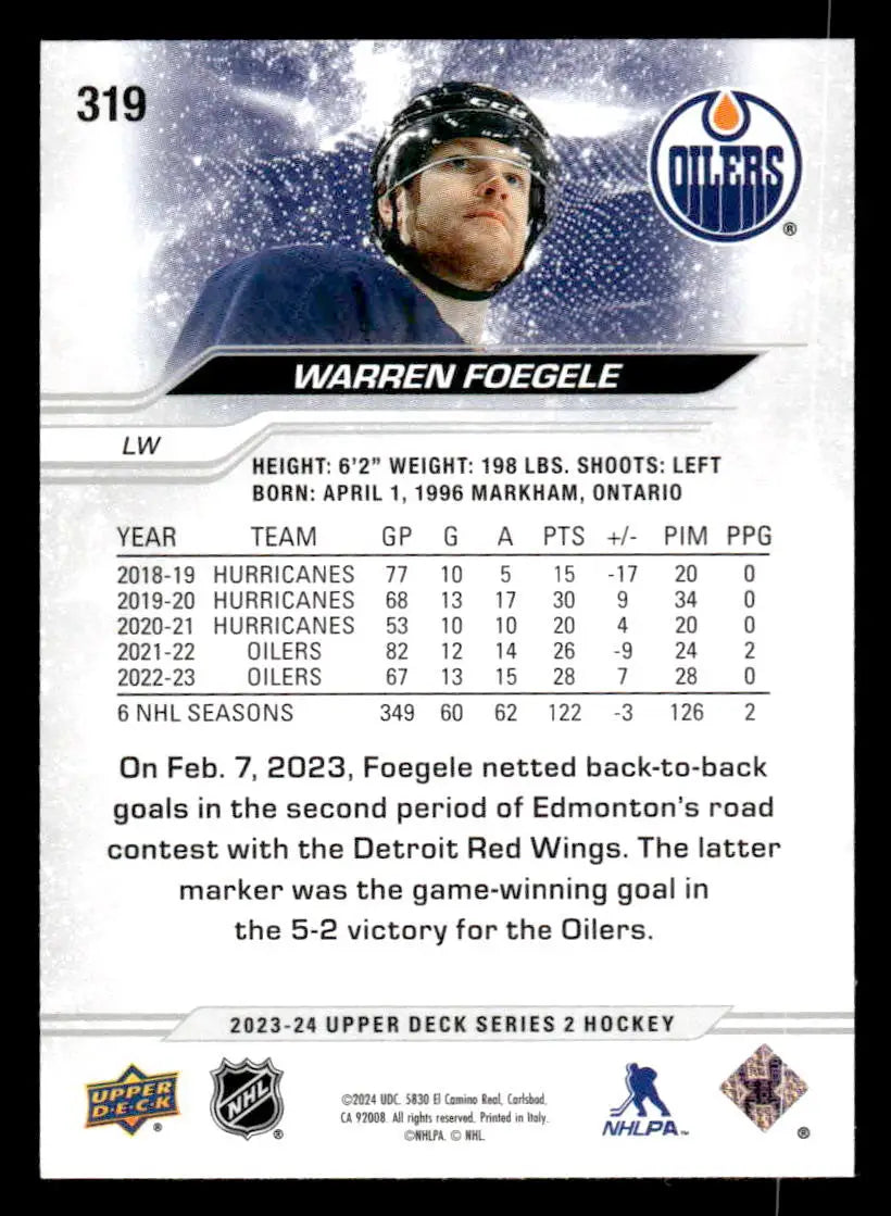 2023-24 Upper Deck #319 Warren Foegele - Hockey Card Single