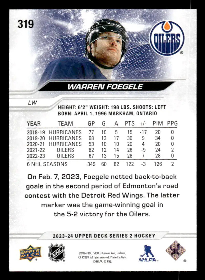 2023-24 Upper Deck #319 Warren Foegele - Hockey Card Single